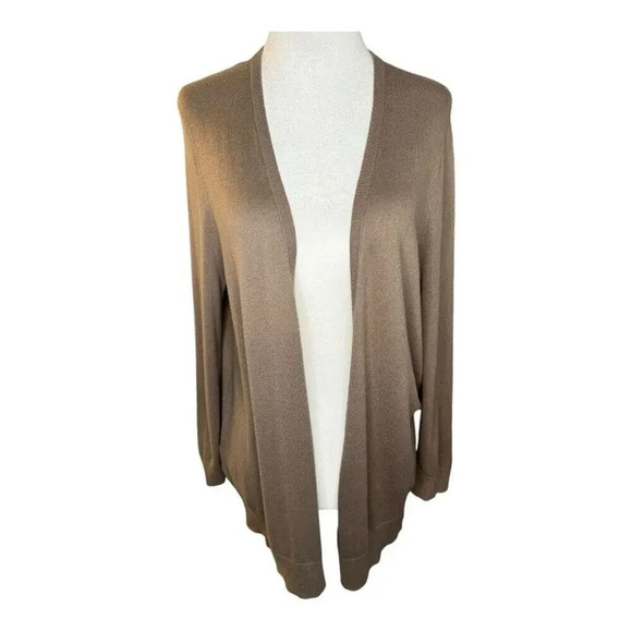 LOFT Women’s Large Tan Brown 3/4 Sleeve Open Cardigan Soft Flowy - Picture 1 of 8